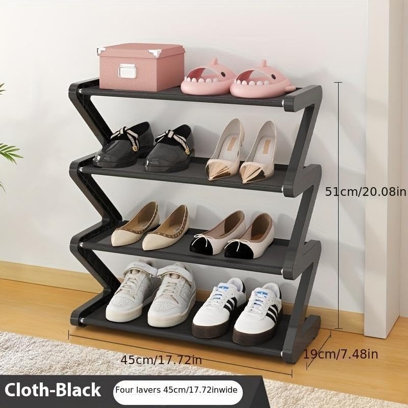 4 Layer Z Shaped Shoe Rack, Easy To Assemble Shoes Storage Rack, Stackable Home Organizer for Living Room, Dormitory, School (pink)