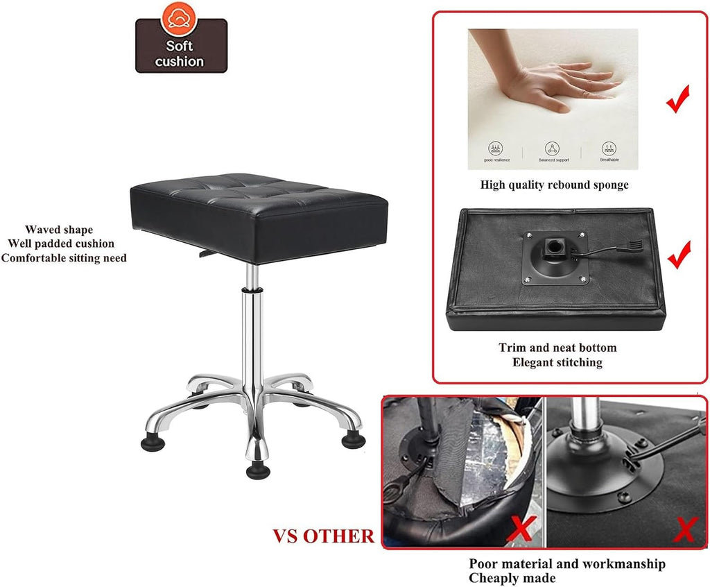 Kaleurrier Heavy Duty Stools with Bell Glides Backless Height Adjustable Stool - Swivel Stool Chair for Counter Bar Office Lab Home Kitchen Classroom Shop Garage(Stationary Casters, Black)