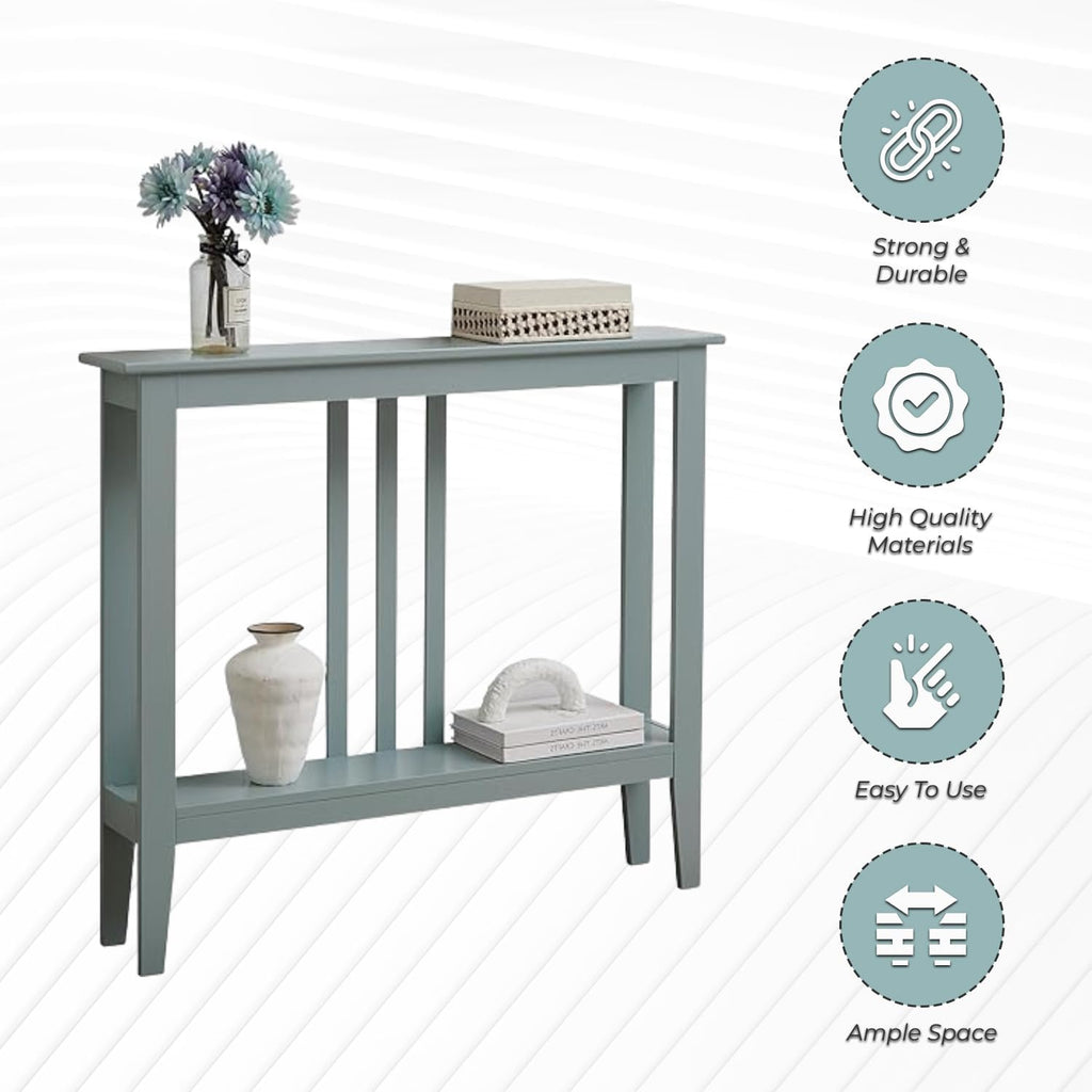 Kings Brand Narrow Console Table w/Storage Shelf for Entryway, Ice Blue | Slim Sofa Table for Hallway, Foyer or Living Room with Open Shelf for Décor, Books & Everyday Essentials