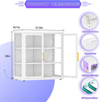 pozdeg Display Cabinet with Glass Door, 34" Curio Cabinet with RGB Lights and 2 Adjustable Shelves, Glass Display Case for Collectibles, Toys, Books, Figures, Exhibit (White)