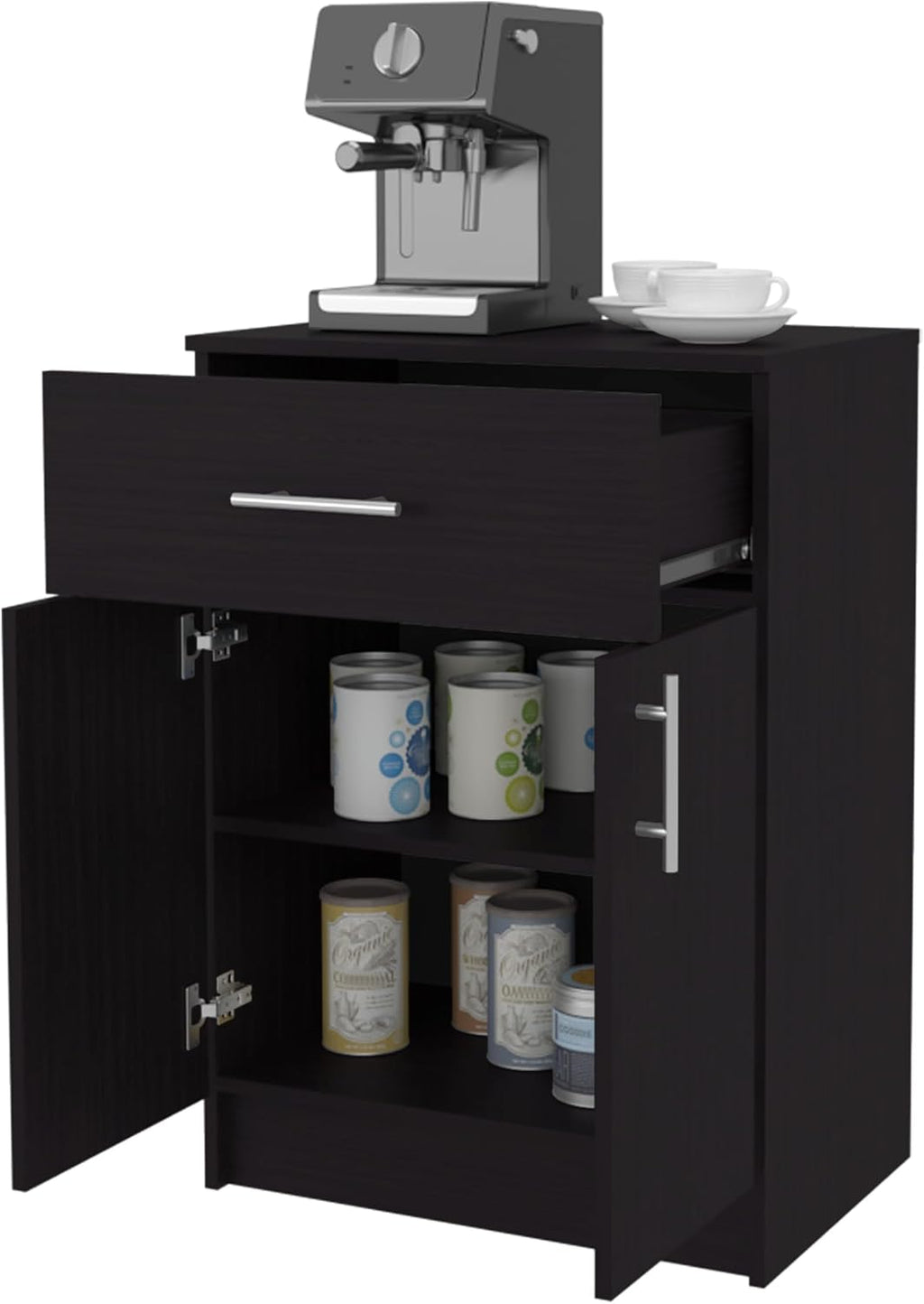 23.6" D*15.9" W*33.5" H Freestanding Kitchen Pantry with Dawer & Shelf, Double Door, Rectangular Storage Cabinet, Traditional, for Living Room, Dining Room, Wenge