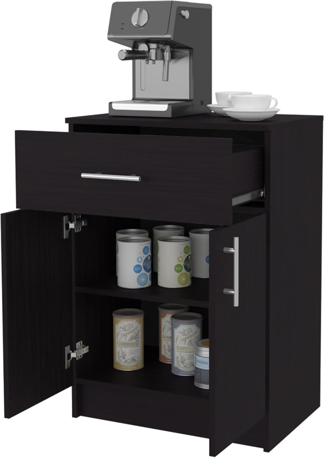 23.6" D*15.9" W*33.5" H Freestanding Kitchen Pantry with Dawer & Shelf, Double Door, Rectangular Storage Cabinet, Traditional, for Living Room, Dining Room, Wenge