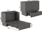 AFI, Monroe Full Murphy Bed Chest with 6" Mattress, Storage Drawer & Built-in USB Charger, Grey