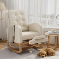 Modern Rocking Chair for Living Room, Comfortable Recliner Rocker with Side Pocket, Soft Linen Upholstered Glider Chair for Bedroom, Nursery, Lounge-Beige