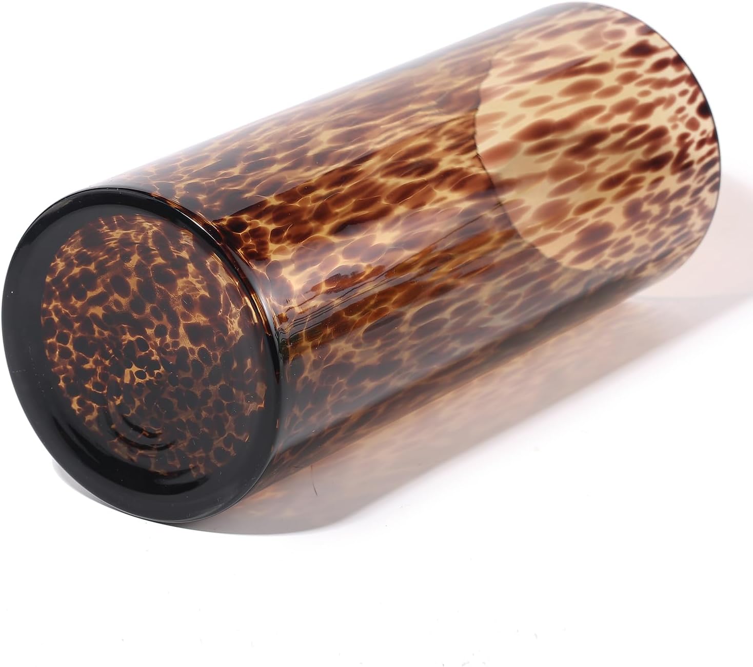 11.8" High Luxe Leopard Glass Vase — Unique Modern Amber Brown Centerpiece for Home Decor, Everyday Elegance Vase