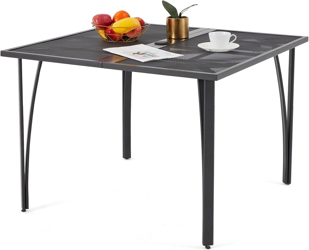 AECOJOY 39.4" Outdoor Patio Dining Table for 4, Square Metal Patio Table with 1.6" Umbrella Hole, All-Weather Resistant Outdoor Furniture Tables for Patio, Backyard, Garden, Poolside (Dark Grey)