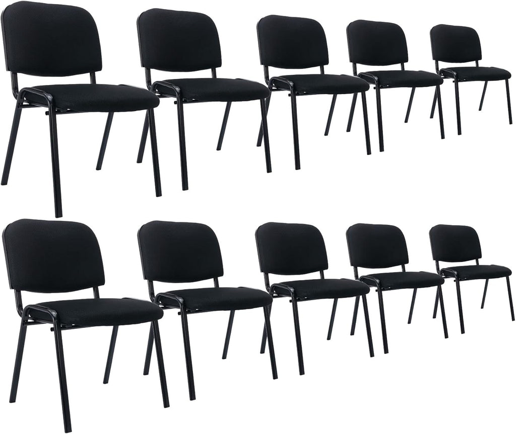 Stackable Office Guest Chairs, Reception Waiting Room Chairs with Padded Seat & Back, Armless No Wheels Conference Chairs for Office Meeting Lobby, Set of 10, Black Mesh Fabric