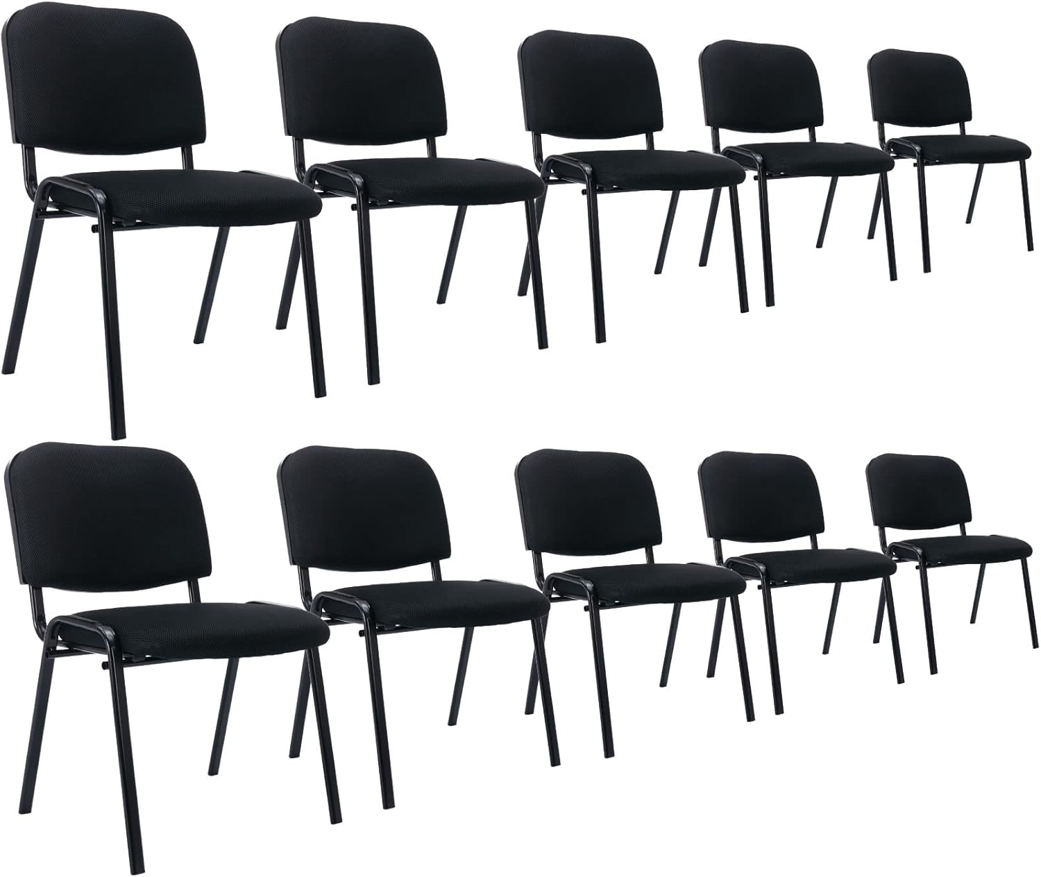 Stackable Office Guest Chairs, Reception Waiting Room Chairs with Padded Seat & Back, Armless No Wheels Conference Chairs for Office Meeting Lobby, Set of 10, Black Mesh Fabric