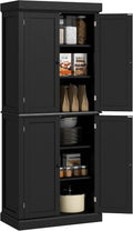 30" D*16" W*72.5" H Freestanding Kitchen Pantry with 4 Adjustable Shelves, 2 Double Doors, Rectangular Storage Cabinet, Traditional, for Living Room, Dining Room, Black