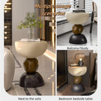 Featured Round End Table, Creative Resin Side Table, Simple Bedside Table, Modern Decorative Table, Multifunctional Sofa Table(White)