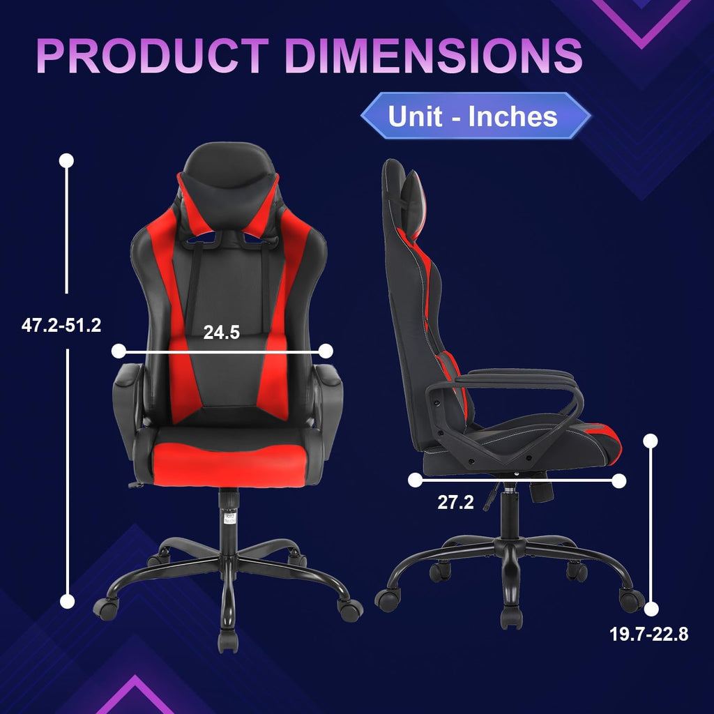 Ruesleag Home Office Gaming Chair,High-Back Ergonomic PC Computer Chair w/Lumbar Support Headrest PU Swivel Rolling Chair Task Executive Desk Chair for Teens Men and Adults,Red