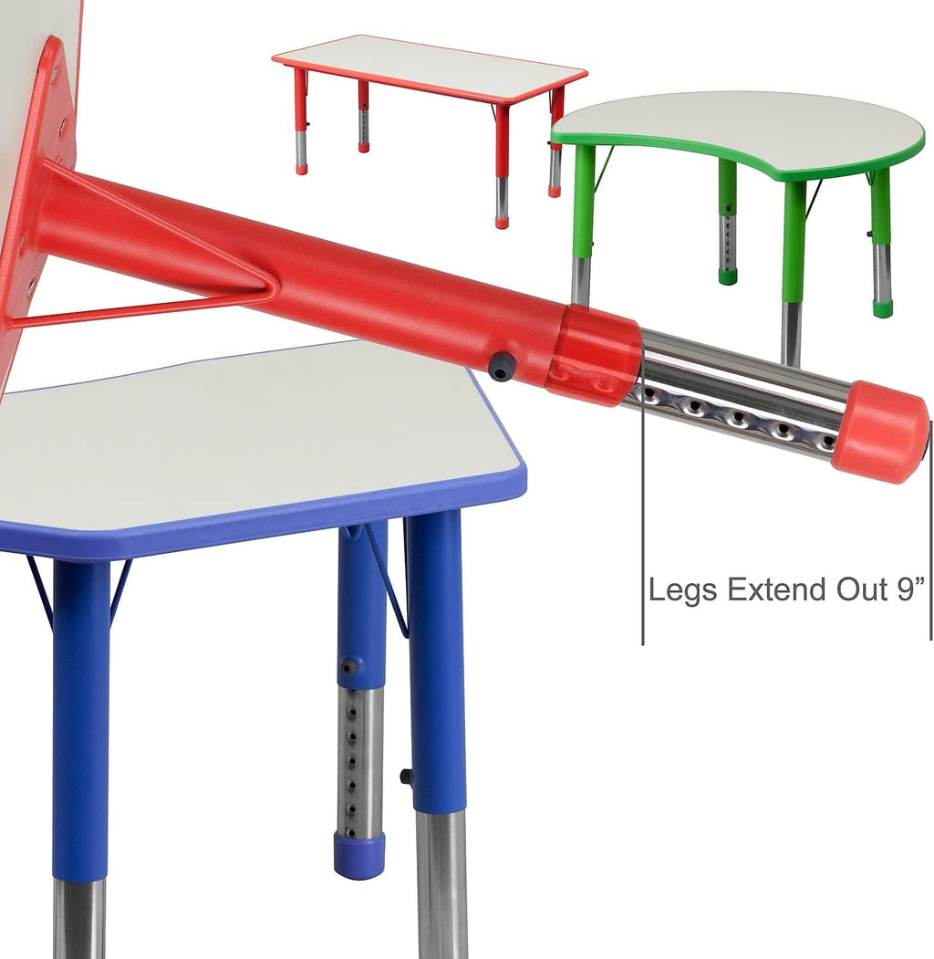 Flash Furniture 21.875''W x 26.625''L Rectangular Red Plastic Height Adjustable Activity Table with Grey Top