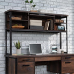 UrbanPro Engineered Wood and Metal Hutch, Barrel Oak Finish, 60 in Wide with Adjustable Shelves, Barrister-Style Door, Powder-Coated Frame, Durable Office or Home Storage
