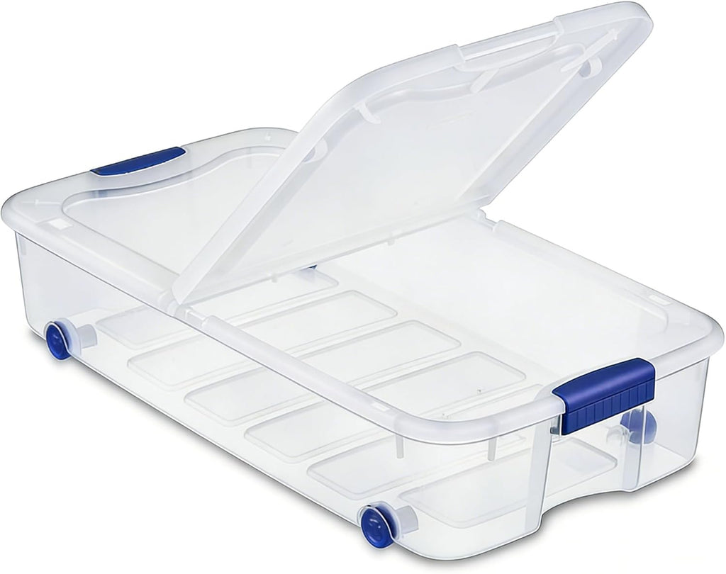 66 Quart Wheeled Latch Box, Wheeled Underbed Storage Bins with Lids, Clear Plastic Organization Containers, Storage Box for Bedroom, Closet, Garage and Everyday Home Storage