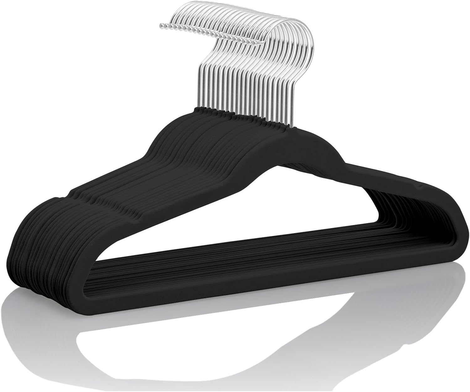 MIZGI Kids Velvet Hangers,Non-Slip Big Kids Hangers,14 Inch Hangers for Youth,Teen Clothes,Pack of 50（Black/Silver）