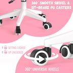 Adjustable Kids Desk Chair, Ergonomic Children Study Computer Chair with Footrest & Flip-up Armrest, Mesh Student Teen Task Chair with Wheels, Kids Office Chair for Boys Girls (Pink-White)