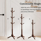 Solid Wood Coat Rack Stand, Vintage Heavy Duty Coat Hanger Stand with 9 Hooks, 3 Adjustable Size Sturdy Coat Tree for Living Room, Entryway, Office, Hallway, Brown