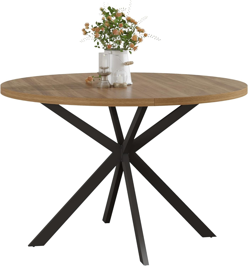 ChooChoo 47.2 Inch Round Dining Table for 4, Farmhouse Wood Kitchen Table, Round Dinner Table for Kitchen & Dining Room, Walnut
