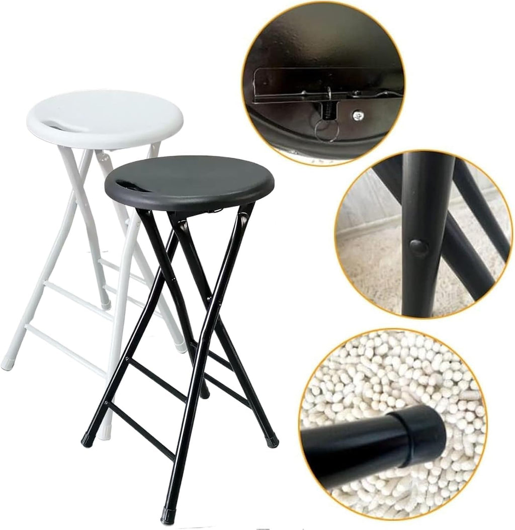 Portable Folding Bar Stool with Steel Frame Legs for Adults White 24 Inch Foldable Kitchen High(White,70cm/28inch)