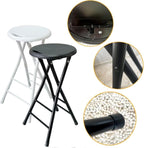 Portable Folding Bar Stool with Handle Round Compact High Chair for Kitchen Camping Outdoor Steel Frame(Black,60cm/24inch)