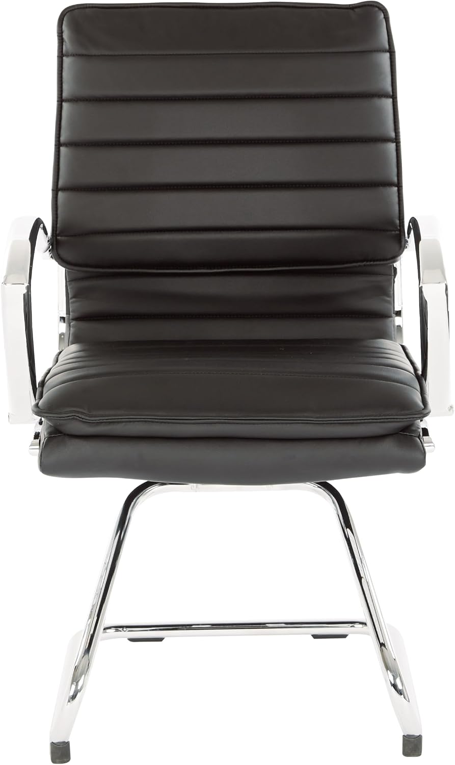 Office Star SPX Professional Ergonomic Ribbed Faux Leather Office Chair with Chrome Base, Mid Back Guest Chair with Loop Arms, Black