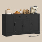 Brinlawb Buffet Cabinet with Storage & Charging Station, 53" Farmhouse Coffee Cabinet with Compartment Drawer, Sideboard Cabinets with Door and Adjustable Shelves for Kitchen, Black