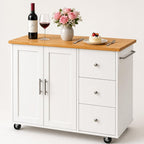 Mobile Kitchen Island on Wheels, Rolling Storage Cart with Drawers, White | 40" Rolling Kitchen Cart , Portable Utility Cart with Locking Casters, for Small Kitchens & Dining Rooms
