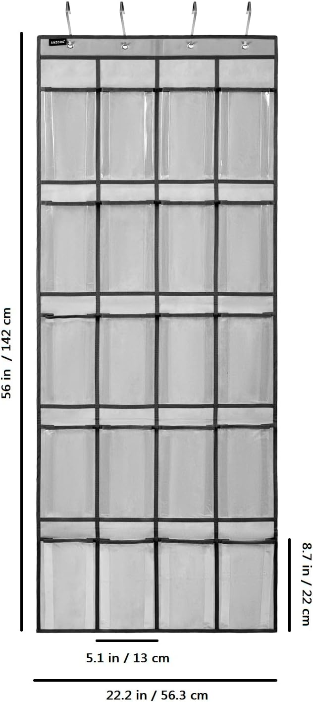 Over Door Hanging Water Bottle Holder Cup Organizer for Kitchen Pantry Glass Bottle Storage Rack with 20 Pockets (CLEAR PVC POCKETS)