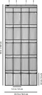 Over Door Hanging Water Bottle Holder Cup Organizer for Kitchen Pantry Glass Bottle Storage Rack with 20 Pockets (CLEAR PVC POCKETS)