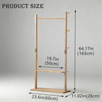 latifolia Clothes rack, Solid Wood Clothing Rack Witch Hooks and Shelves, 23.6 inch Garment rack With Storaege for Living Room, Nature