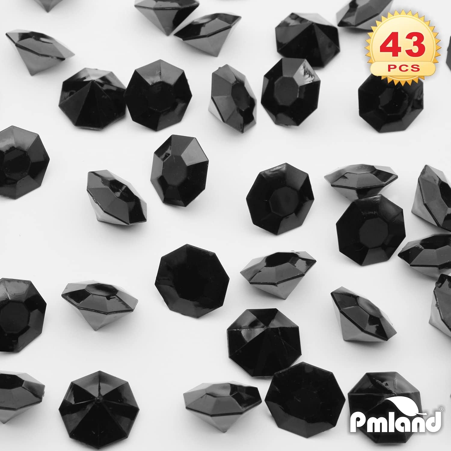 PMLAND 40+ Pieces Large Acrylic Diamond Crystals Gems Treasure Gemstones for Table Scatters Vase Fillers Decoration Party Treasure Hunting Arts and Crafts - Black