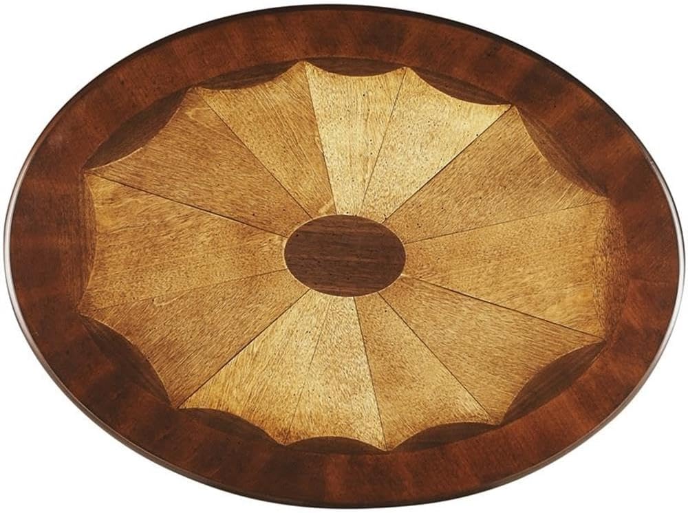 Beaumont Lane Traditional Oval Accent Table, Cherry Finish, Rubberwood and MDF Construction, 24.5"W x 18.25"D x 26.25"H, Lower Shelf, Working Drawer, Brass Hardware, Decorative Living Room Side Table