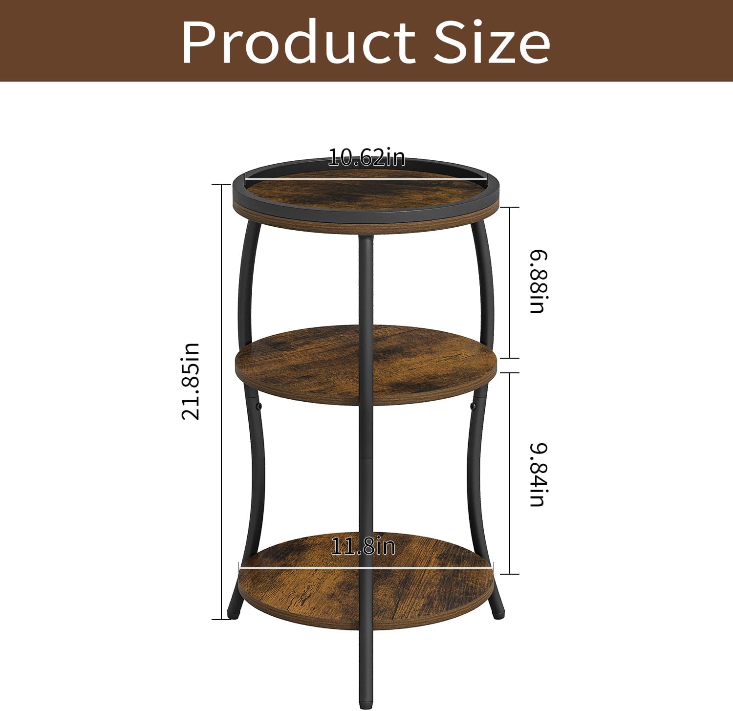 YINMIT Small Round Side Table, 3 Tier Slim Waist End Table with Anti-Tip Edge Guard, Compact Nightstand for Bedroom, Round Corner Accent Table for Small Spaces Living Room Sofa Couch