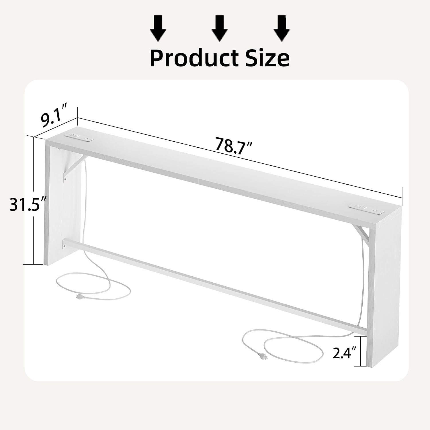 TIQLAB Sofa Table, 79''L x 9.1''W (1.2'' Thickness) Long Console Table Behind Couch, Entryway Table with Angled Metal Frame, Industrial Console Table, White