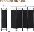 FDW 4 Panel Room Divider, 6FT Folding Privacy Screen Freestanding Partition Wall, Portable Room Separator for Dorm Bedroom Office Studio, Durable Metal Frame & Breathable Fabric, Dark Black