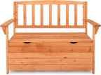 Cedar Outdoor Storage Bench with Backrest & Armrest, 44" x 22.8" x 33.1" Bright Orange Red Patio Deck Box with 440lbs Weight Capacity, Waterproof Outdoor Storage Seat