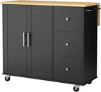 JY QAQA 40" Kitchen Island Cart Furniture cart on Wheels Rolling Portable Dining Room Serving Utility Carts Mobile Movable with Drawers Cabinet,Black