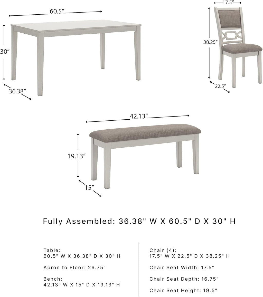 Signature Design by Ashley Erinberg Casual Dining Table with 4 Armless Upholstered Chairs and Bench, Set of 6, White & Light Gray