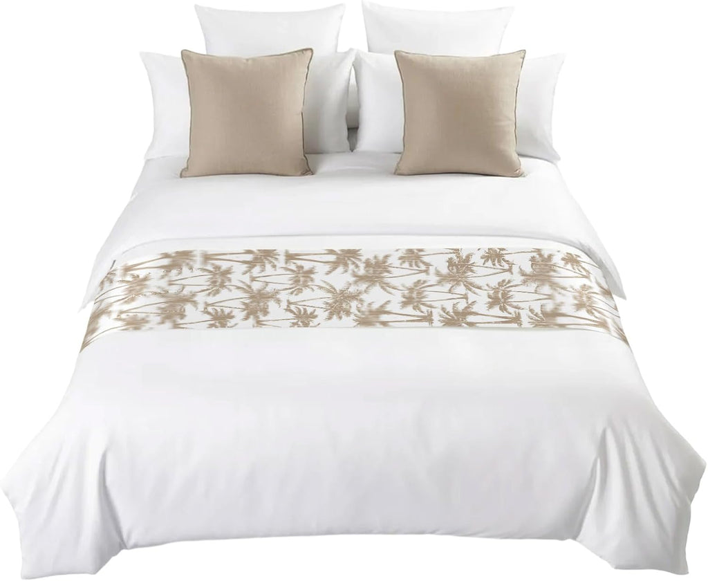 Light Brown Palm Tree Bed Runner Scarf King Size, Summer Tropical Tree Coastal Beach Luxury Bed Throw Runners & Scarves for Twin Full Queen King Foot of Beds, Hotel Decoration, 94"x20"