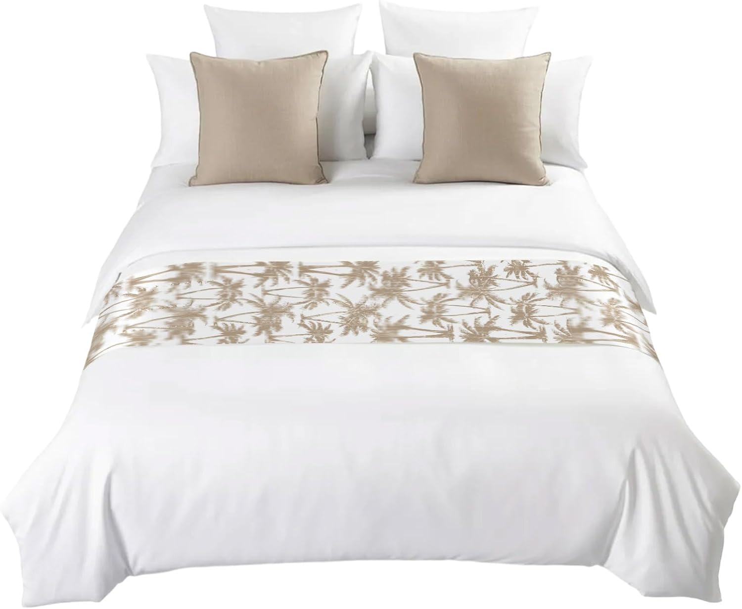 Light Brown Palm Tree Bed Runner Scarf King Size, Summer Tropical Tree Coastal Beach Luxury Bed Throw Runners & Scarves for Twin Full Queen King Foot of Beds, Hotel Decoration, 94"x20"