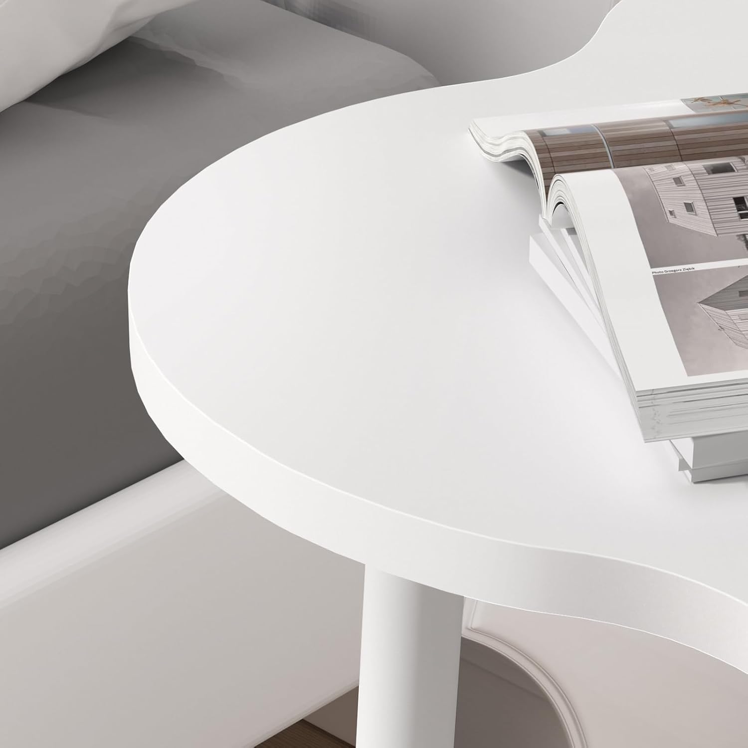 Small Coffee Table, 2 Tier Flower Shaped Desktop Accent Table, Modern Couch Bedside End Tables, Nightstand for Bedroom or Living Room, Small Spaces Display Side Tables White