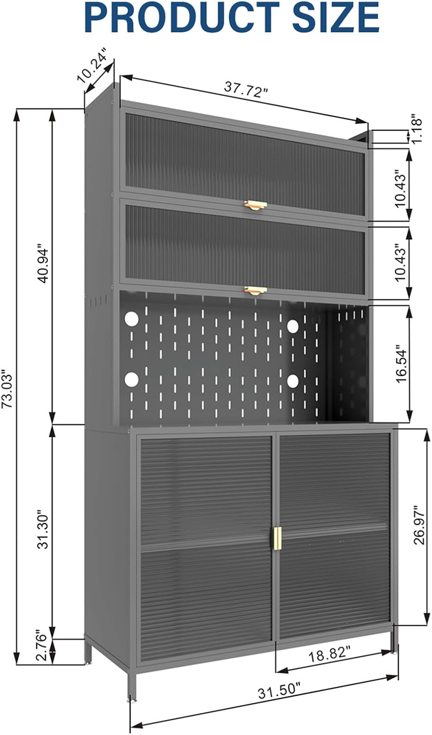 Anwick 73'' Tall Kitchen Pantry Storage Cabinet, Modern Buffet Cabinet with Hutch, BuffetCabinet with Microwave Stand, Kitchen Hutch for Living Room, Dining Room (Grey)