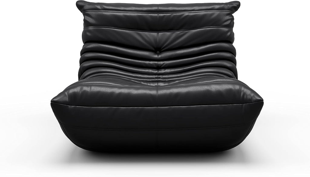 High-end Uncompressed Togo Bean Bag Chair for Adults, Memory Foam Floor Sofa Couch with Soft Fabric, Comfy Fireside Lounge Chair for Living Room, Bedroom, Apartment Microfiber Leather Black