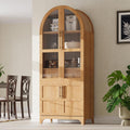 71 Inch Arched Kitchen Pantry Cabinet with Glass Doors and Hidden Drawer, Farmhouse Storage Four Door Cupboard with Internal Door Shelves, Adjustable Shelving and Anti-Tip Kit (Natural)