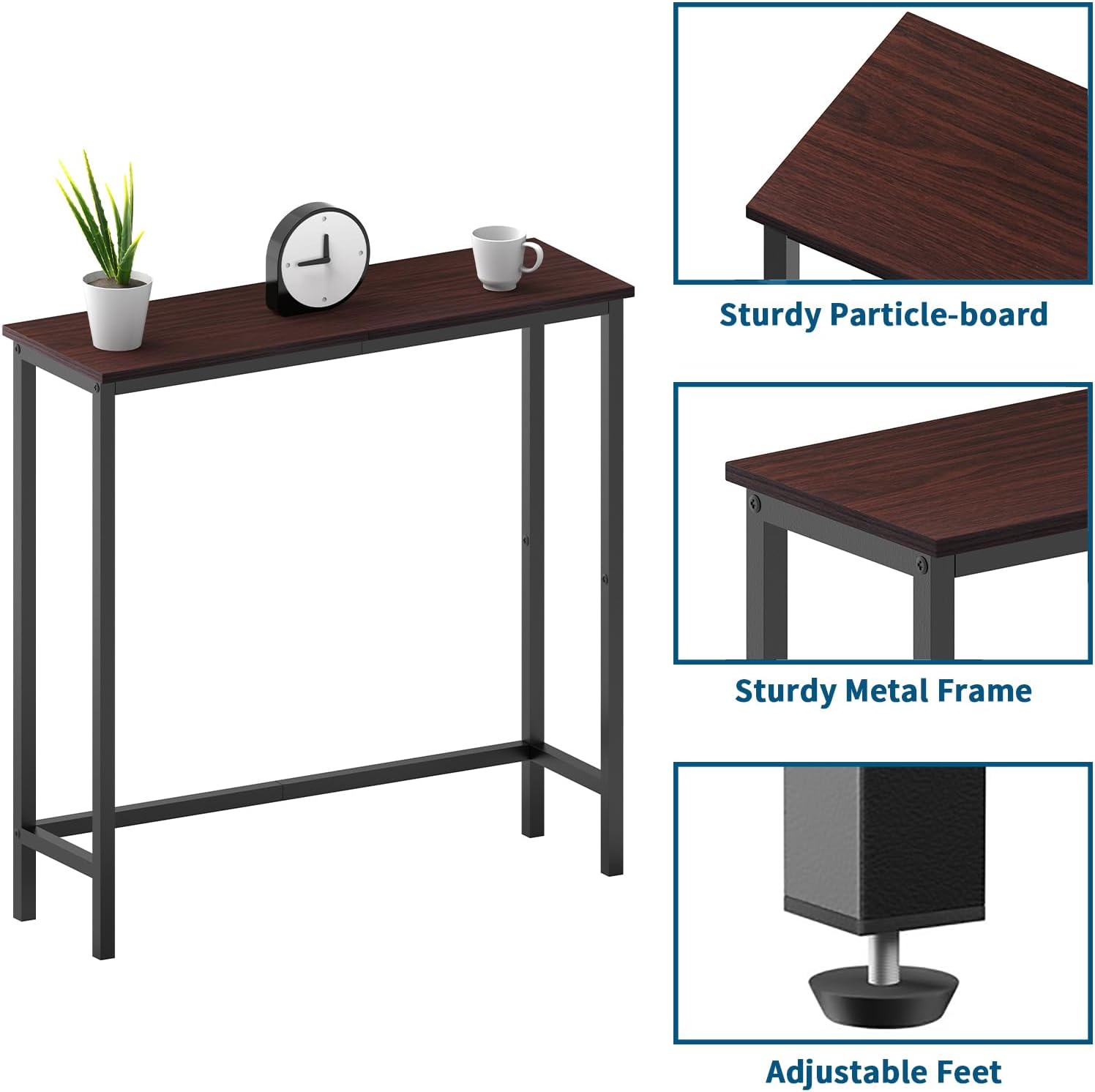 HollyHOME Narrow Console Table, 29.5" Slim Entryway Table, Sofa Stand, Hallway Shelf for Hallway, Bedroom, Living Room, Foyer, Dark Walnut
