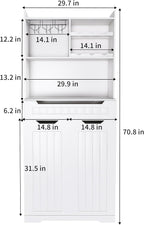 72" Buffet Cabinet with Hutch, Modern Farmhouse Sideboard with 2 Drawers & Barn Doors, Multi-Purpose Storage Cabinet for Kitchen, Dining Room, or Coffee Bar Station(White)