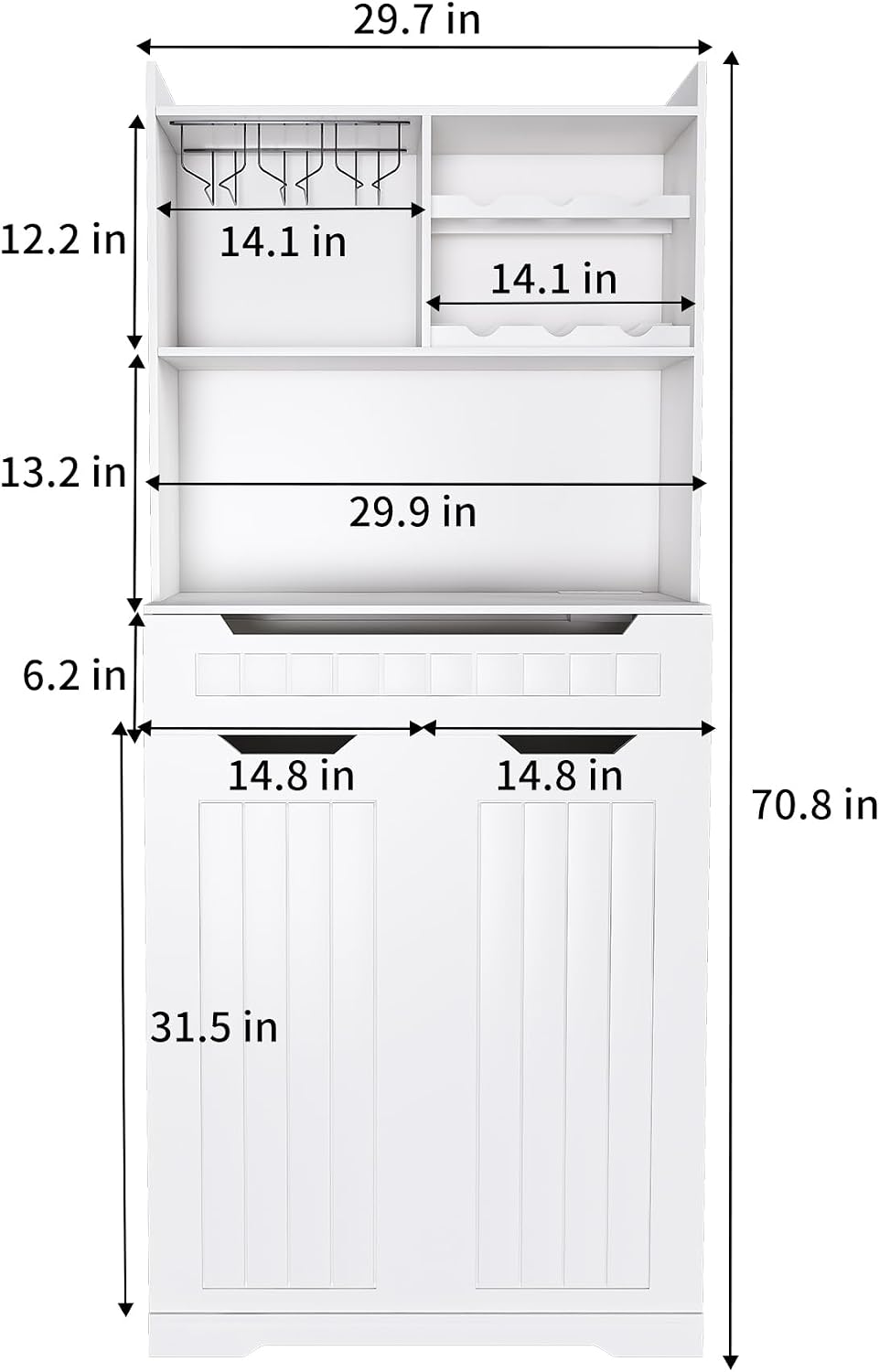 HRVEOCEI 71" Pantry Cabinets for Kitchen Storage, White Farmhouse Kitchen Hutch Cabinet with Open Shelving, Tall Freestanding Food Pantry & Pantries with Drawer for Dining Room (Cabinet)