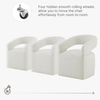 KISLOT Upholstered Dining Chairs Set of 1, Modern Rolling Dining Chairs with Hidden Casters, Arm Kitchen Chairs with Linen Look Fabric, Padded Barrel Chairs for Dining Room, Kitchen, Bedroom, Ivory