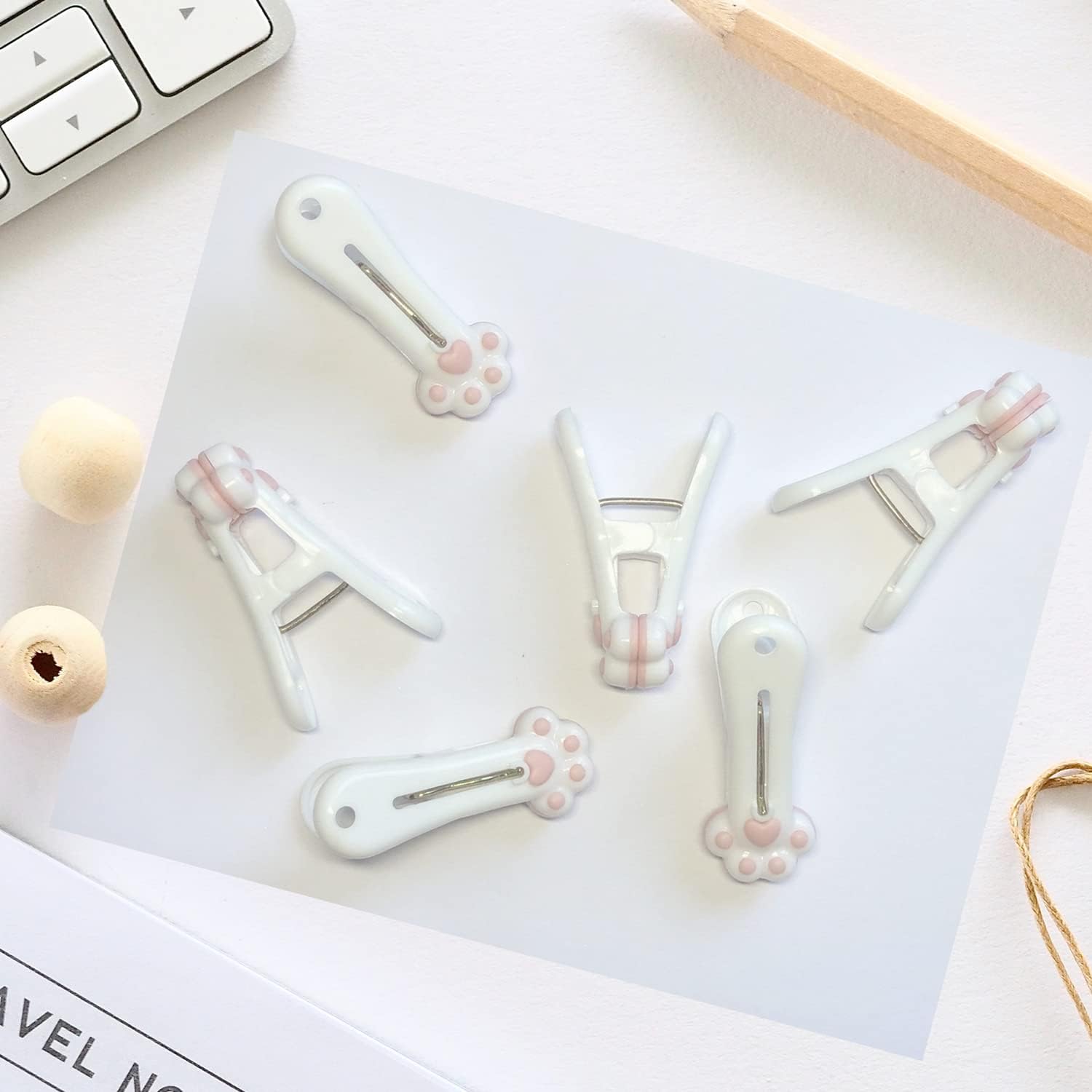 Plastic Clothespins Laundry Clothes Pins-24 Pack (Pink & Gray), Traceless Clothes Pegs, Bag Clips, Food Package Clip, with Cute Cat Claw Pattern