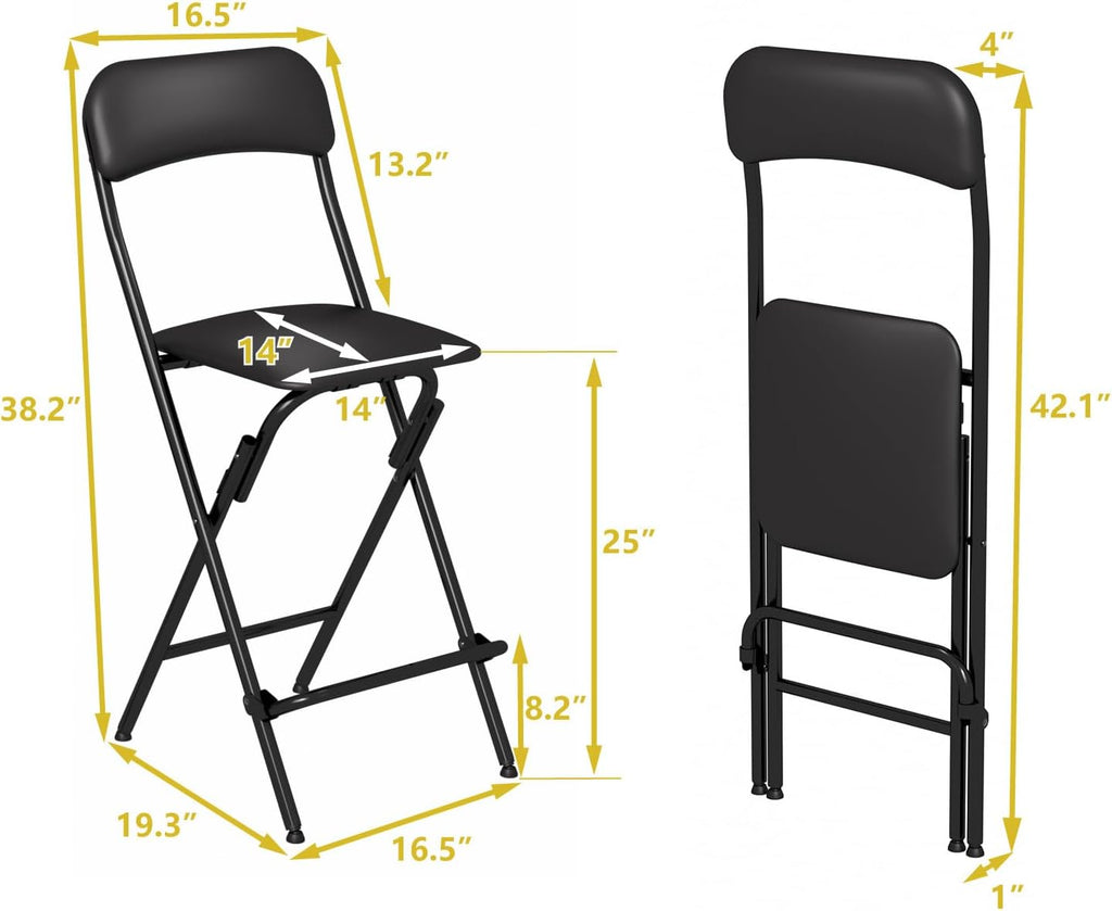 Folding Bar Stool with Back, 300lb Capacity, Collapsible Stool for Kitchen Bar, Height 25"- 1PC